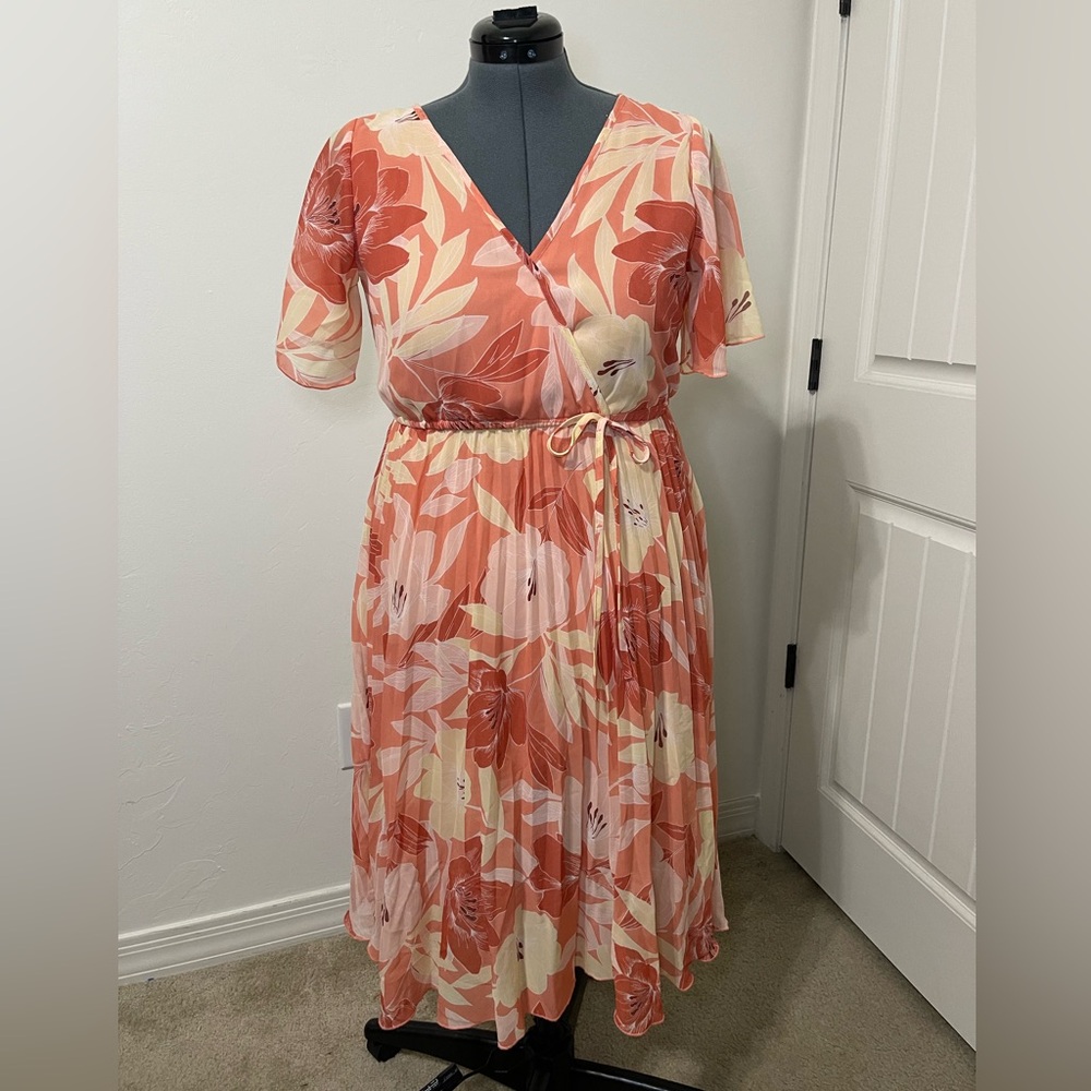 Indigo Rose, Pink and Peach Floral dress, Size Medium